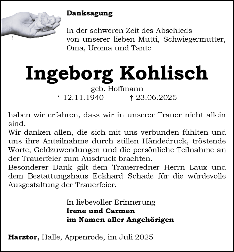 Danksagung (Foto: Bestattungshaus Schade)