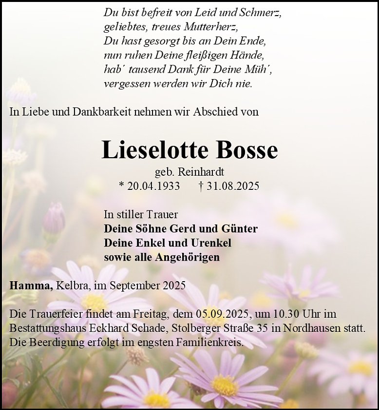 Traueranzeige (Foto: Schade)