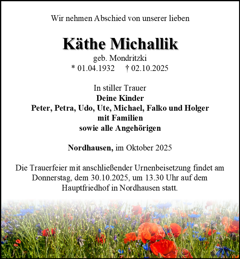 Traueranzeige (Foto: Bestattngshaus Eckhard Schade)