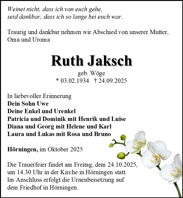 Traueranzeige (Foto: Bestattungshaus Eckhard Schade)