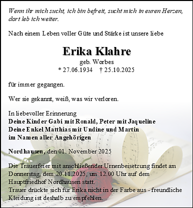 Traueranzeige (Foto: Bestattungshaus Eckhard Schade)