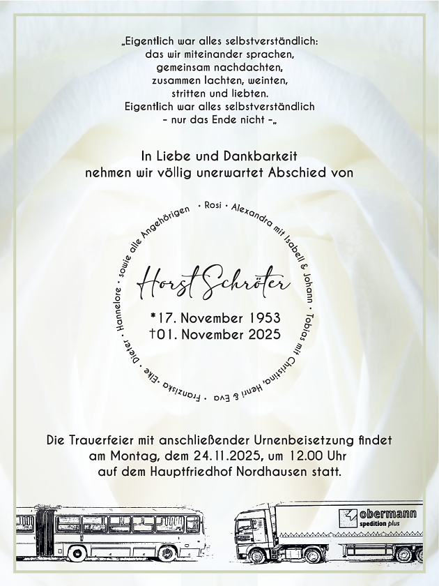 Traueranzeige (Foto: Bestattungshaus Eckhard Schade)