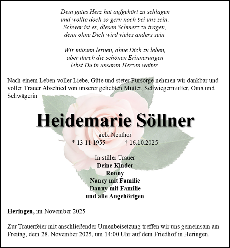 Traueranzeige (Foto: Bestattungshaus Eckhard Schade)