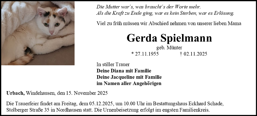 Traueranzeige (Foto: Bestattungshaus Eckhard Schade)