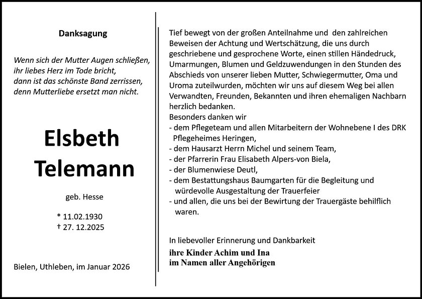 Danksagung (Foto: Bestattung Baumgarten)