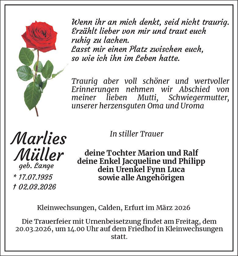 Traueranzeige (Foto: Best. Westerhausen)