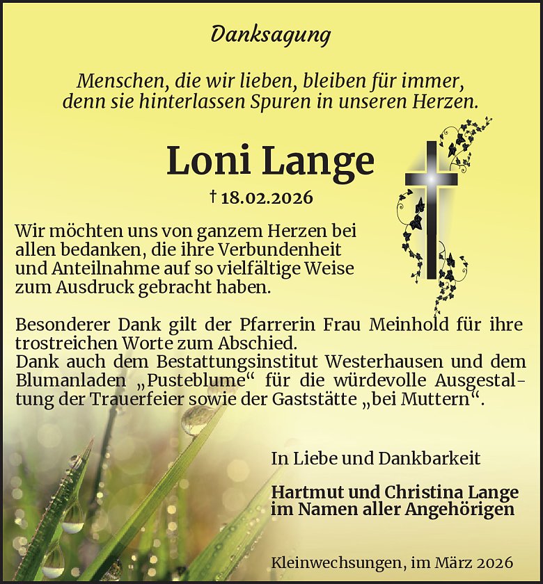 Danksagung (Foto: Best. Westerhausen)