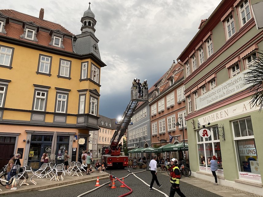 Feuerwehr&uuml;bung in der Bad Langensalzaer Altstadt