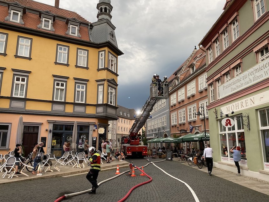 Feuerwehr&uuml;bung in der Bad Langensalzaer Altstadt