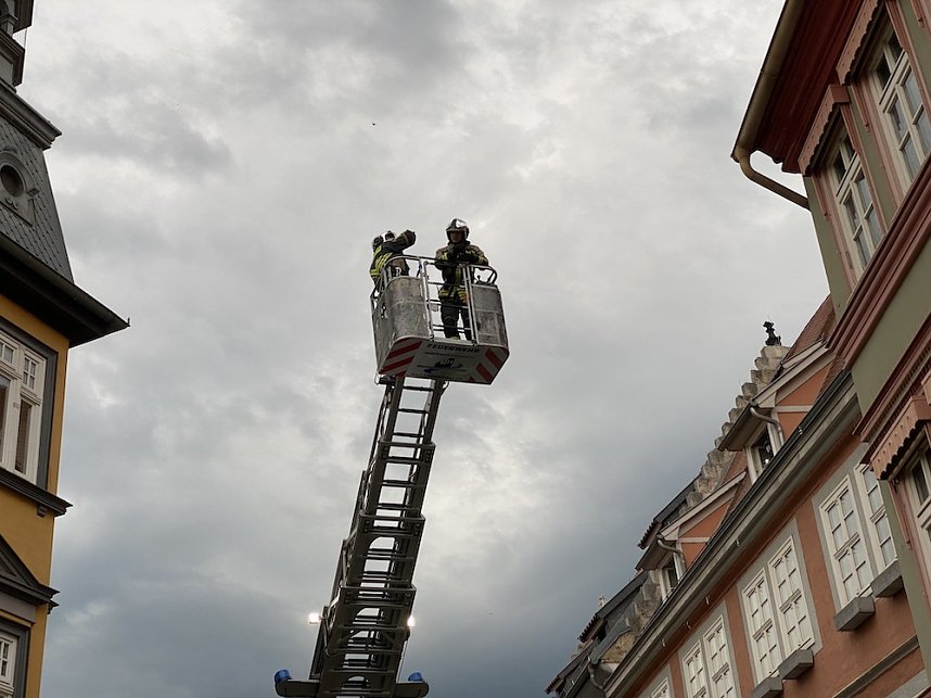 Feuerwehr&uuml;bung in der Bad Langensalzaer Altstadt