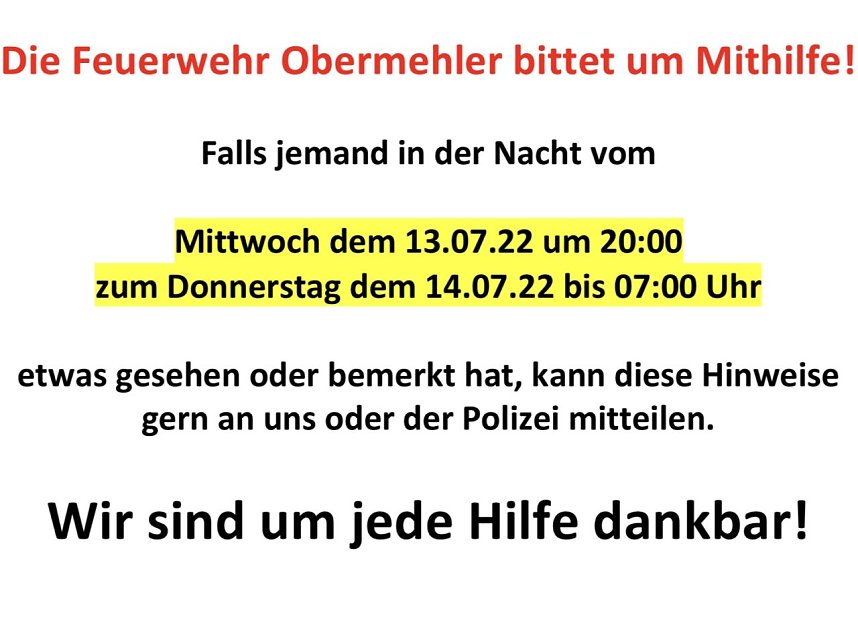 Einbruch bei der Feuerwache Obermehler