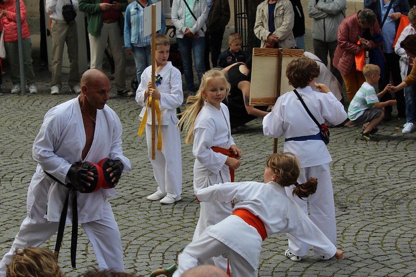 Teilnehmerinnen und Teilnehmer des Festumzuges zum 211. Brunnenfest in Bad Langensalza 