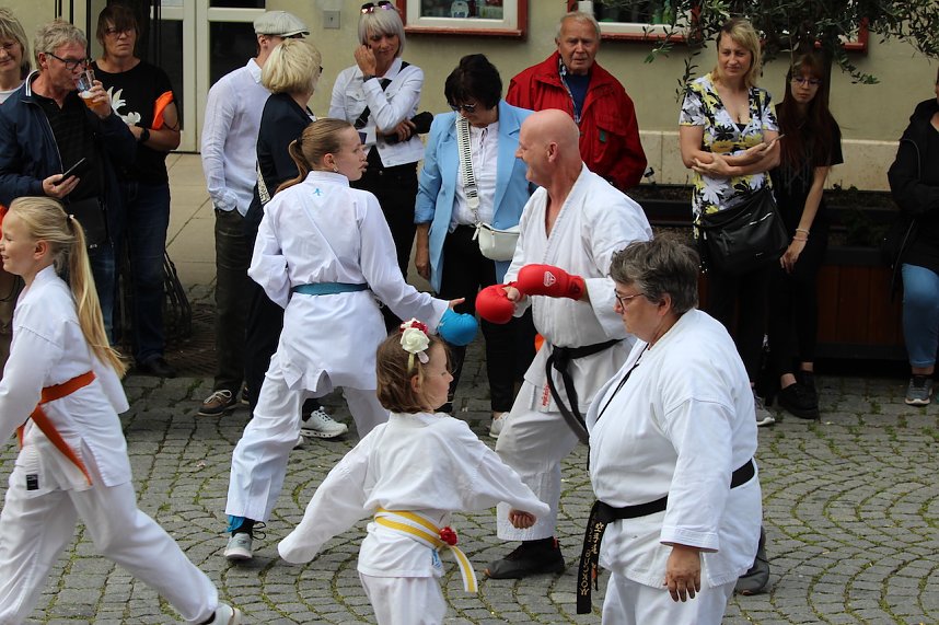 Teilnehmerinnen und Teilnehmer des Festumzuges zum 211. Brunnenfest in Bad Langensalza 
