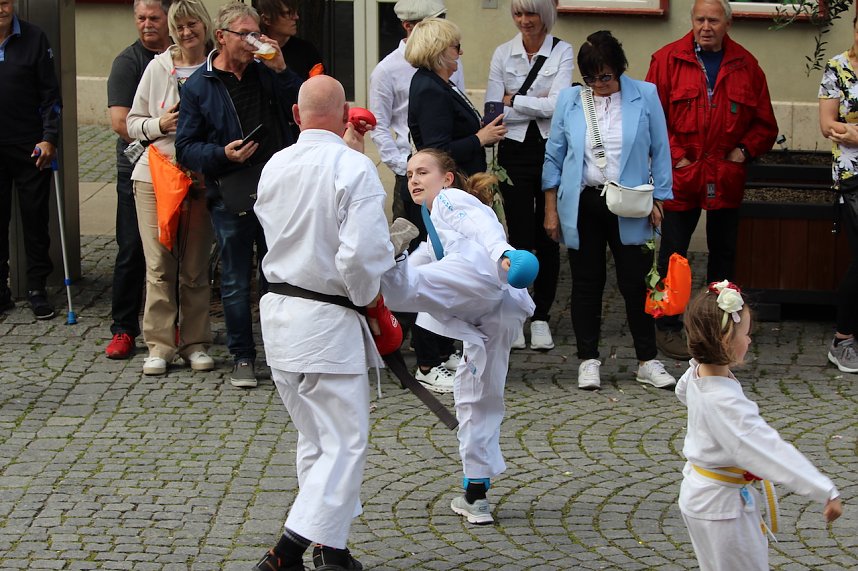 Teilnehmerinnen und Teilnehmer des Festumzuges zum 211. Brunnenfest in Bad Langensalza 